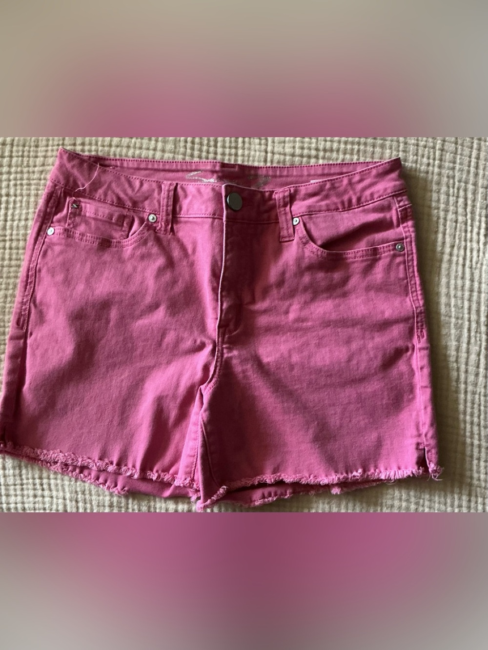 Seven7 Pink High-Rise Denim Cutoff Shorts